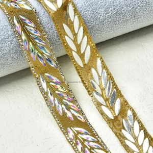 Hot Fix Vàng Đen lá Rhinestone TRIM sắt trên vải đính pha lê Ribbon cho Carnival giày may mặc phụ kiện thời trang - Product Image 4