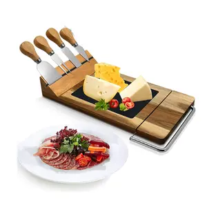 Vaisselle décorative de cuisine ensemble de plateau de découpe de charcuterie ardoise grande planche à fromage en bois avec lame trancheuse et support magnétique