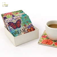 Personnalisé OEM carré papillon impression dolomite céramique tasse tasse de caboteur tapis et coussins napperons avec support pour table de boissons