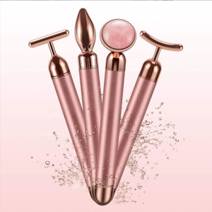 Masajeador Facial 4 en 1, Rodillo Facial Vibrador de Cuarzo Rosa Dorado, Barra Masajeadora, Herramientas para Reafirmar la Piel y Cuidado Facial - Product Image 1