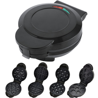 Gaufrier électrique 4-en-1 antiadhésif avec plaques amovibles, diamètre 18,5 cm, pour gaufres belges, biscuits animaux, brownies et gâteaux pop, idéal pour la maison