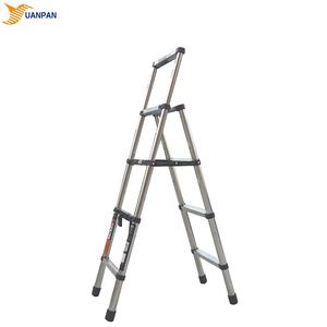 <span class=keywords><strong>Escalera</strong></span> Telescópica de Acero Inoxidable de Doble Cara de 4+5 Peldaños con Barandilla - Product Image 1
