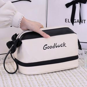 Organisateur de cosmétiques en PU écologique haut de gamme à grande capacité, double compartiment, fermeture éclair, sac à maquillage personnalisable, tendance - Product Image 1