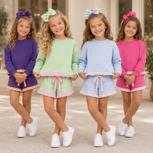 Conjunto de Sudadera de Dos Piezas Personalizado para Niños, Top de Cuello Redondo, Pantalones Cortos con Cordón, Ropa Casual, Proveedor de Fábrica - Product Image 4