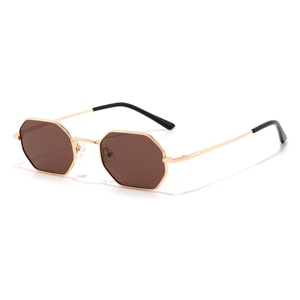 Gafas de Sol Unisex con Marco Metálico Octagonal, Lentes Marrones, 100% Protección UV, Moda Casual para Adultos - Product Image 5