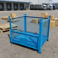 Cage de stockage en fil d'acier robuste OEM bleue, taille personnalisée, avec loquet de porte basculante et support de levage pour entrepôt et centre de distribution