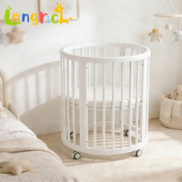 Lit bébé convertible 6-en-1 en bois massif avec roulettes, design moderne, lit multifonctionnel pour tout-petit et lit superposé pour chambre d'enfant