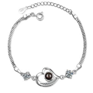 New Arrival 100 Languages I Love You <strong>Bracelet</strong> Women Heart Charm Zircon Rose Gold Plated <strong>Projection</strong> <strong>Bracelet</strong> - Product Image 1