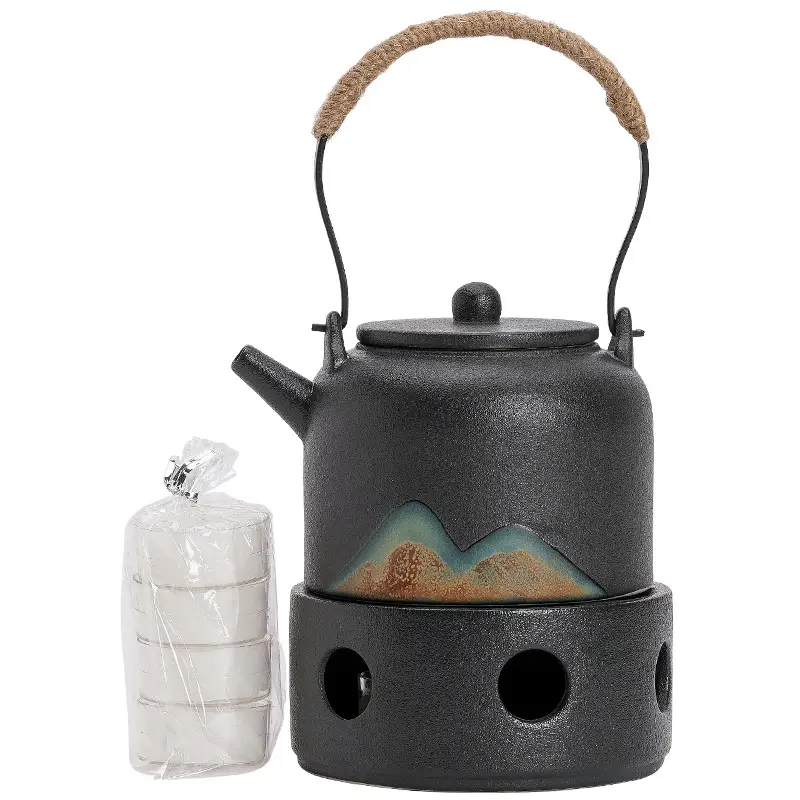 Hand gezeichnete warme Tee kocher Set Teekanne grobe Keramik Tee wärmer Kung Fu Tee Set Kerze Heizung Basis Isolierung