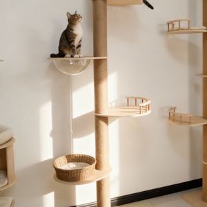 Uniek design luxe moderne opvouwbare grote houten klassieke kattenboom met krabpalen Kersteditie in doos verpakt - Product Image 1