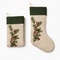 Kaos Kaki Natal Linen Bordir Kustom Dekorasi Hadiah Liburan Botani Grosir