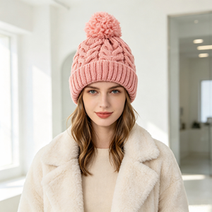 Chapeau d'hiver <span class=keywords><strong>pour</strong></span> filles 100% imperméable, chaud, réglable, <span class=keywords><strong>en</strong></span> tricot jacquard torsadé, avec <span class=keywords><strong>pompon</strong></span> et doublure thermique confortable - Product Image 3