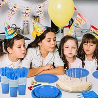 Kant Rand Blauw Thema Feest Servies Set Effen Kleur Verjaardagsfeest Decoraties Pure Kleur Wegwerp Papieren Borden En Bekers
