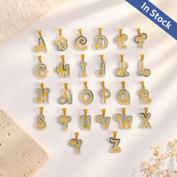 Pendentifs en acier inoxydable 304 en forme de lettres de l'alphabet, plaqués or 18 carats, breloques initiales en émail bleu pour la fabrication de bijoux DIY