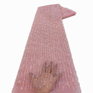 Ni. ai בד תחרה עם חרוזים אופנה חדשה יוקרה לבן כלה חתונה tullle רשת בדים עם פנויים ופנינים - Product Image 2