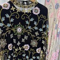 Ensemble jupe en maille perlée à sequins colorés, robe de soirée ample brodée, tenue de mariée musulmane, robe artisanale Jalabiya pour cérémonie de mariage