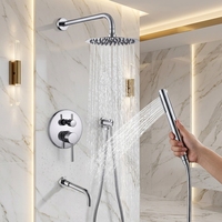 Robinet de douche et baignoire monotrou en laiton, finition nickel brossé, avec cartouche céramique, anti-goutte et anti-fuite, pour usage hôtelier, effet pluie