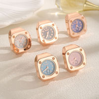 Jam Tangan Cincin Kuarsa Persegi Punk Y2K Berlapis Emas Perak Rose Gold Elastis Mini Dapat Disesuaikan Unisex Perhiasan Fashion Hadiah