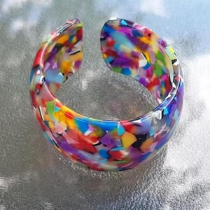 PINK TOWN Chunky Multicolor Acrylic Bangle Bracelet - Vintage Square Geometric Y2K Statement Jewelry For Women
