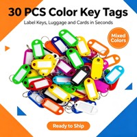 Lot de 40 porte-clés en plastique robuste avec fenêtre pour étiquette et anneau fendu, couleurs assorties avec étiquettes vierges, anneaux de clés fendus pour bagages