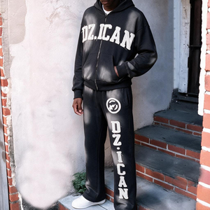 Custom Unisex Tracksuit Manufacturer Track Jogging <strong>Suits</strong> <strong>Flared</strong> Sweatpants and Hoodie Set Acid Wash Cotton Tracksuits for Men - Product Image 3