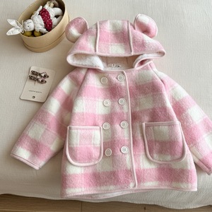 Child Star Circle Girls <b>Coat</b> Pink Checkered Hooded Thick Fleece <b>Lined</b> Winter Outwear - Product Image 2