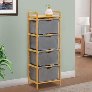 Fabrik 4 Abschnitt Kleidung Lagerung Bambus Organizer mit ausziehbaren Stoff körben für Schlafzimmer Wäscherei Home Office