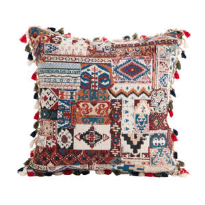 İran halısı atmak yastık kılıfı 18x18 inç, Tribal geometrik etnik pamuk keten dekoratif kare yastık kılıfı minder kapakları - Product Image 1