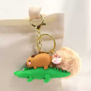 Mini PVC pompon Capybara tortue jouet breloque porte-clés dessin animé boule de cheveux Pom Pom Capibala Animal porte-clés poupée pendentif porte-clés - Product Image 5