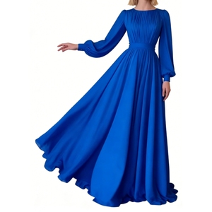 ชุดเดรสยาวทรงพลีทสำหรับผู้หญิง - ชุดเดรสแฟชั่นแขนยาวผูกเอวสำหรับงานทางการ - Product Image 6