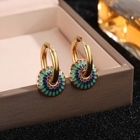 Haute qualité 18K plaqué or en acier inoxydable Vintage peint marguerite motif étanche pas de décoloration collier boucle d'oreille ensemble cadeaux fêtes
