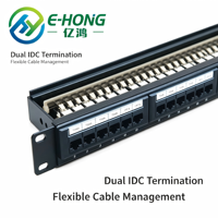 Panneau de distribution Ethernet LAN 24 ports CAT6 UTP 19 pouces 1U à montage en rack double IDC RJ45 250 MHz 1 Gbit/s noir laminé à froid