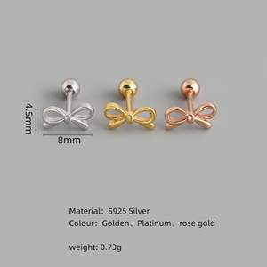 Venta al por mayor joyería de moda 925 plata esterlina minimalista forma de lazo con bola Piercing Screwbacks <span class=keywords><strong>Stud</strong></span> pendiente joyería - Product Image 2