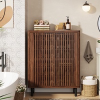 Tribesigns Armoire de rangement de salle de bain moderne à 6 niveaux Grandes portes en bois à 2 persiennes avec étagères réglables