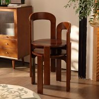 Kursi Makan Kayu Solid Modern Bergaya Retro Prancis Abad Pertengahan Desain Wabi-Sabi Warna Krem Non-Lipat Non-Berputar Ruang Tamu Kedai Kopi