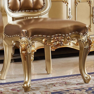 Chaises de salle à manger classiques européennes de luxe en bois massif avec accoudoirs dorés, meubles de <span class=keywords><strong>restaurant</strong></span> en bois massif et cuir véritable pour la maison - Product Image 6