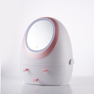 Caja de almacenamiento de cosméticos blanca con espejo LED, cajones, organizador de escritorio para almacenamiento de maquillaje y cuidado de la piel, a prueba de polvo, plegable con tapa - Product Image 2