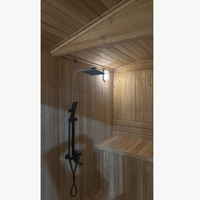 Promotion : Sauna extérieur en bois pour jardin, cabine de sauna domestique en hemlock avec porte vitrée, colonne de douche et baignoire de trempage froid