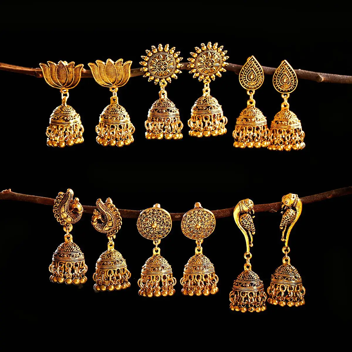 Boucles d'oreilles tribal Vintage Style ethnique, boucles d'oreilles bohémiennes, Cage à bijoux, cloche indienne mongole, goutte d'eau