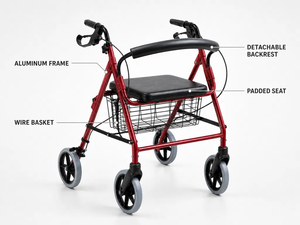 Déambulateur pliant à 4 roues avec siège et panier de rangement, cadre en aluminium, imperméable, aide à la mobilité pour adultes, OEM - Product Image 2