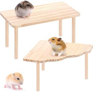 Ensemble de 2 plateformes en bois pour hamsters nains, hamsters syriens, gerbilles, souris, <span class=keywords><strong>degus</strong></span> ou autres petits animaux - Product Image 1