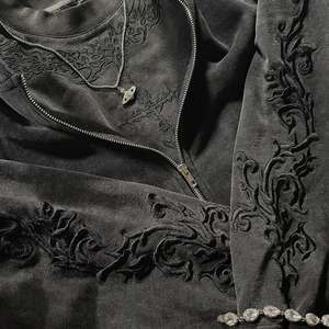 Sweat-shirts à capuche zippés pour hommes, coupe ample, en molleton de coton, style streetwear Y2K grunge, avec broderie en relief ton sur ton, vente en gros personnalisée - Product Image 2