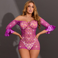 Lingerie sexy à manches longues, style bikini ajouré, en nylon résille moulant, motif filet de pêche, pour passion, tendance internationale