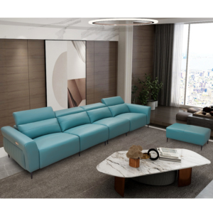 Sofá <span class=keywords><strong>Reclinable</strong></span> Eléctrico Moderno de Cuero Genuino <span class=keywords><strong>Gris</strong></span> con Botón de Encendido y Estructura de Madera, <span class=keywords><strong>Reclinable</strong></span> Inteligente Ajustable - Product Image 2