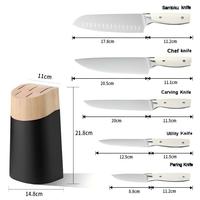 Ensemble de 6 couteaux de cuisine professionnels en acier inoxydable 40Cr14, comprenant un couteau Santoku, un couteau à découper la viande, un couteau utilitaire et un couteau à éplucher, avec manche en ABS.