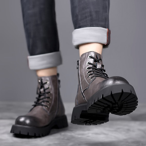 Botas de Hombre Color Bronceado, de Ante Sintético, con Cordones, Punta Redonda, Suela de Goma, Estilo Otoñal, Zapatos para Caminar - Product Image 1