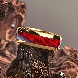 Anillo de hombre con acabado en madera y chapado en oro, personalizado, estilo hip-hop, venta al por mayor. - Product Image 3