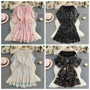 Vestido plisado de cuello redondo con corte en A, elegante y de lujo ligero, que estiliza la cintura, con <span class=keywords><strong>falda</strong></span> larga de gran vuelo, al por mayor. - Product Image 2