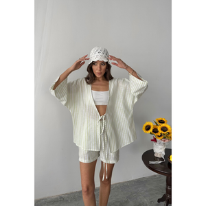 Ensemble tunique et short rayés vert pour femme – Tenue d'été décontractée – Taille S - Product Image 2