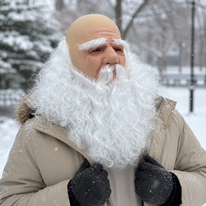 Masque intégral en latex pour homme âgé d'Halloween avec tête <span class=keywords><strong>chauve</strong></span>, sourcils blancs, longue barbe bouclée - Thème amusant et pétillant - Product Image 4